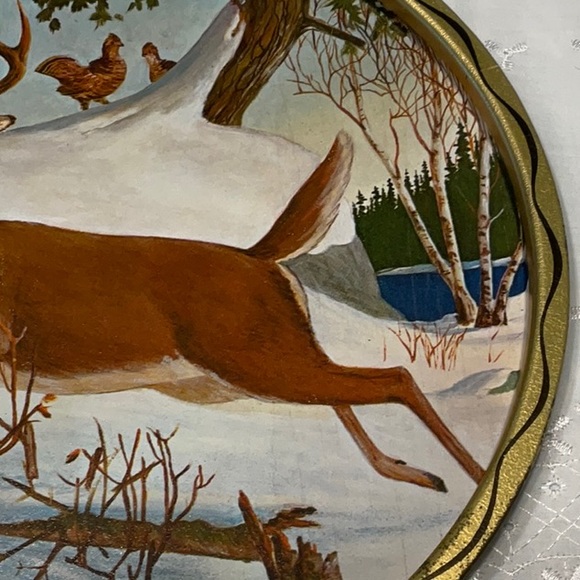 James L Artig Metal Tray with Buck, Grouse and Trees - Picture 4 of 5